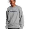 Champion Men's Powerblend Fleece Crew - Script Logo -Columbia Store HNS GF88HY06794 OxfordGrey Front