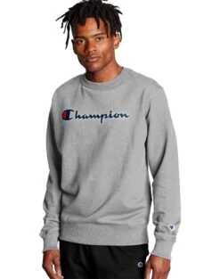 Champion Men's Powerblend Fleece Crew - Script Logo